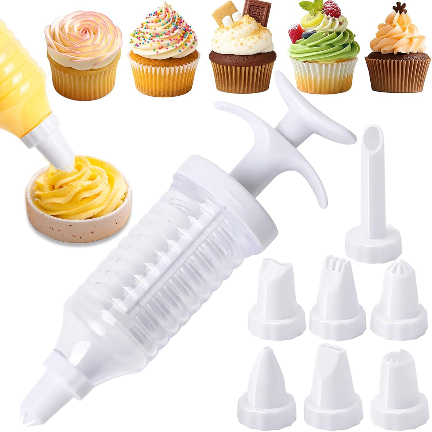 Suuker Cake Decorating Gun, White | 8 Piping Tips, Cupcake Icing Piping Kit, Cupcake Injector, Decorating Icing Set