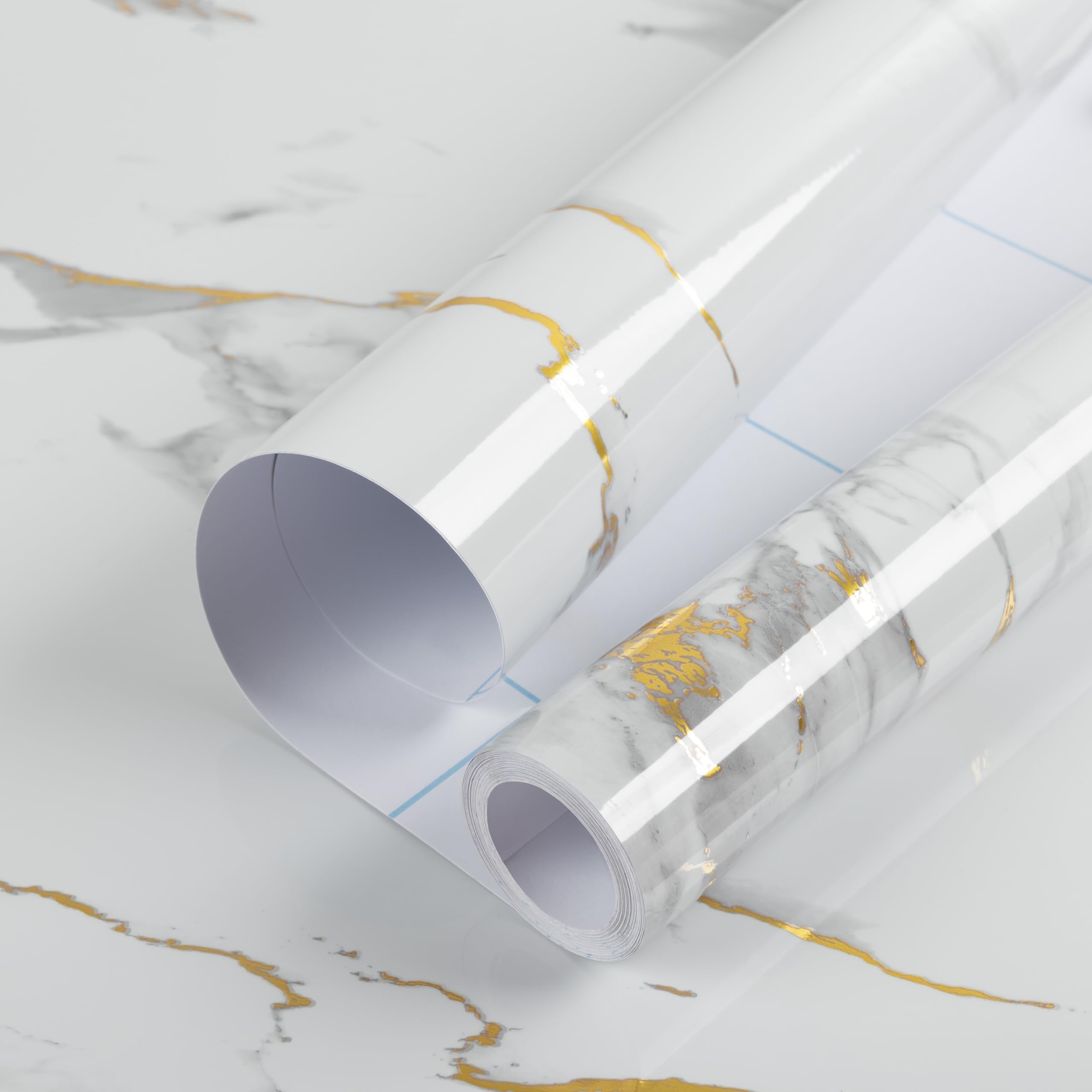 practicalWs Glossy Marble Contact Paper Granite White/Grey Kitchen Countertop Cabinets Furniture Refurbishment Wall Paper Thick Removable Wallpaper Peel and Stick Wall Decor Vinyl Wrap 11.8"x78.7"