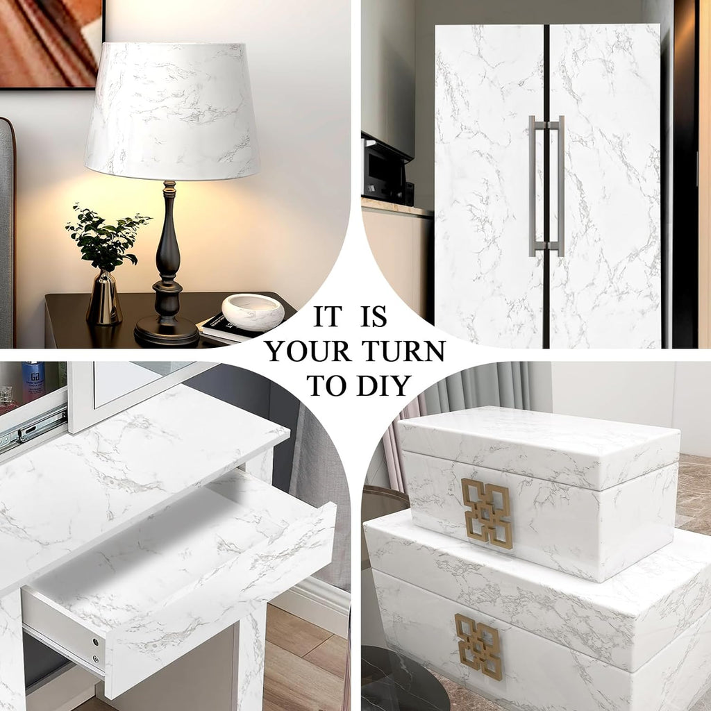 practicalWs Glossy Marble Contact Paper Granite White/Grey Kitchen Countertop Cabinets Furniture Refurbishment Wall Paper Thick Removable Wallpaper Peel and Stick Wall Decor Vinyl Wrap 11.8"x78.7"