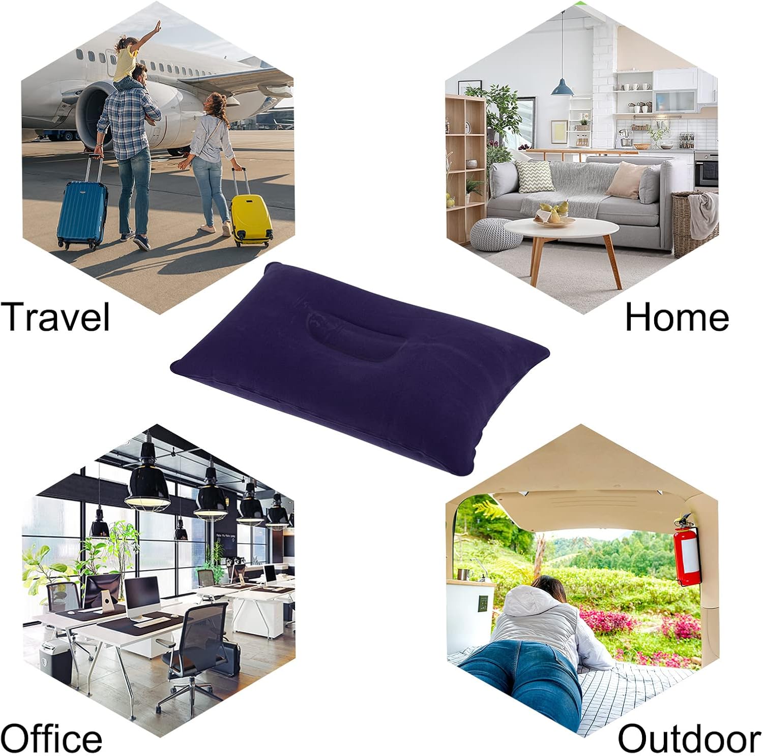 PATIKIL Inflatable Pillow, 2 Pack Squared Ultralight Camping Travel Pillow Desk Rest Neck Support for Hiking Backpacking Office, Dark Purple
