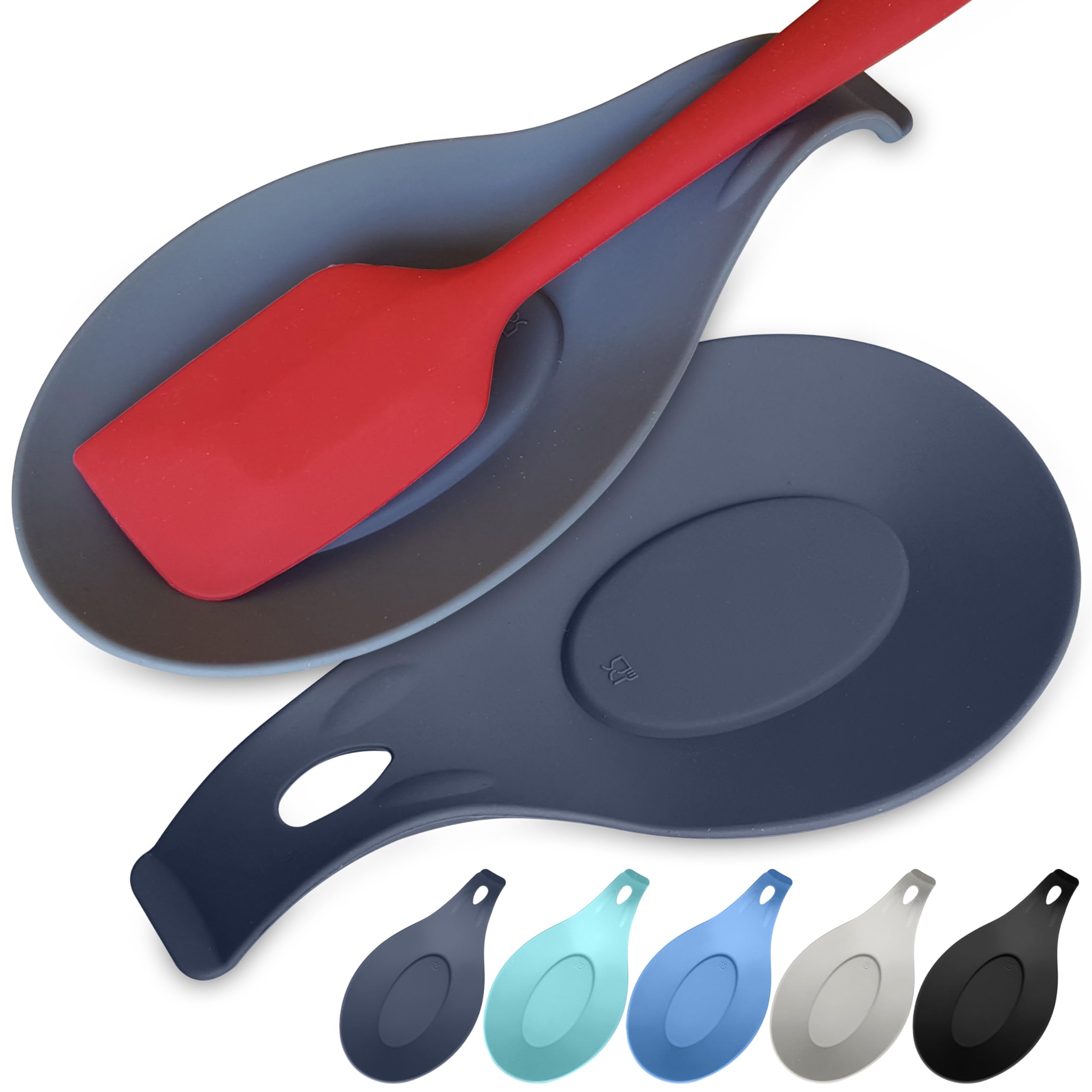 Silicone Spoon Rest for Stove Top Set of 3 – HEAT RESISTANT DISHWASHER SAFE Kitchen Utensil Holder for LARGE Utensils - Won’t Break - Non-Slip - Ideal for Glass & Induction Cooktops - for Home Cooks