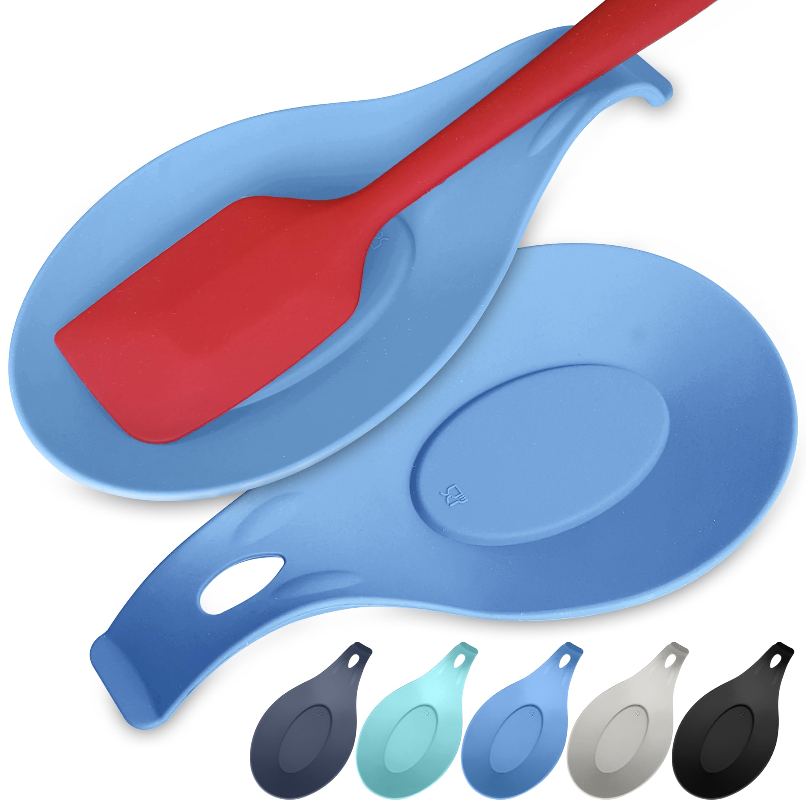 Silicone Spoon Rest for Stove Top Set of 3 – HEAT RESISTANT DISHWASHER SAFE Kitchen Utensil Holder for LARGE Utensils - Won’t Break - Non-Slip - Ideal for Glass & Induction Cooktops - for Home Cooks