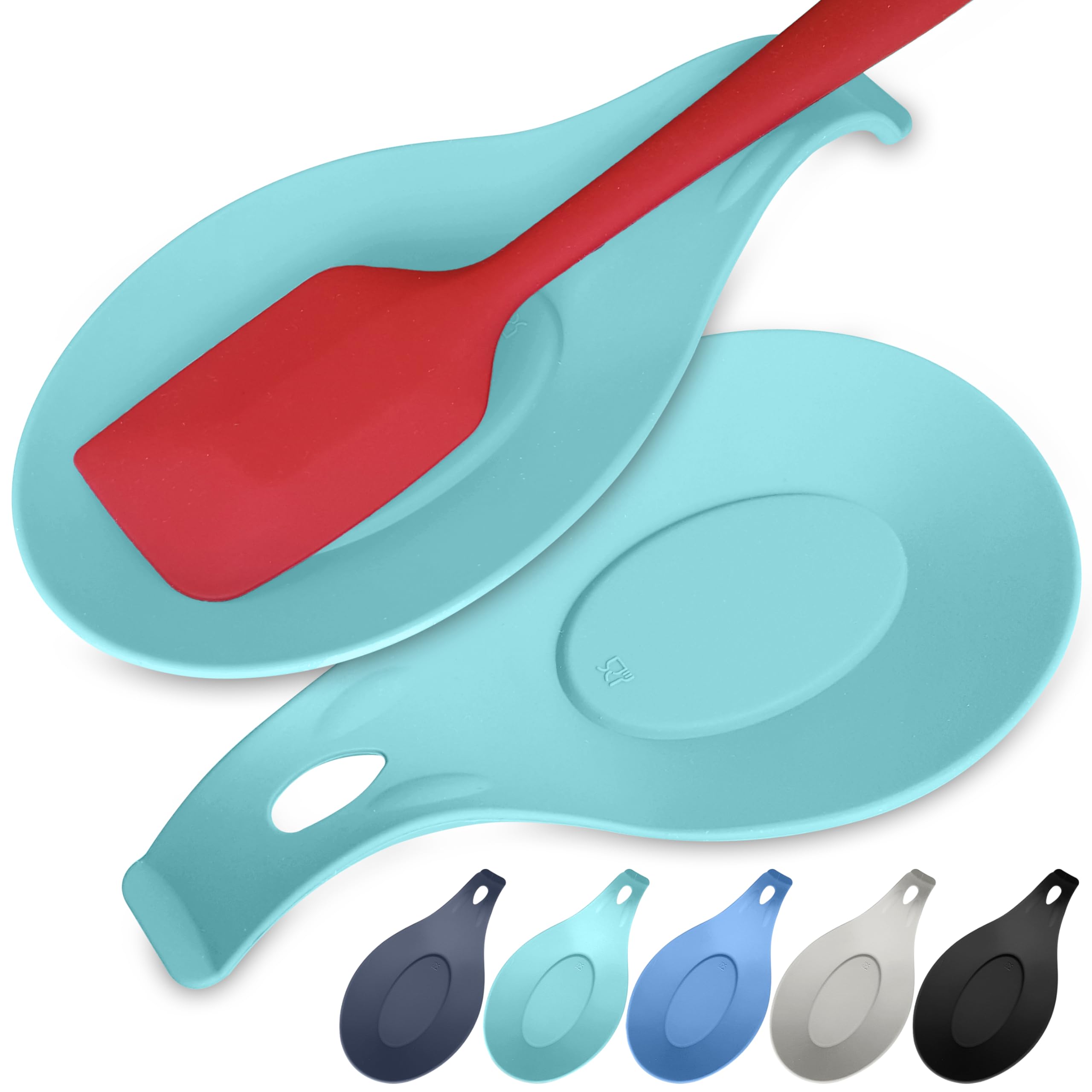 Silicone Spoon Rest for Stove Top Set of 3 – HEAT RESISTANT DISHWASHER SAFE Kitchen Utensil Holder for LARGE Utensils - Won’t Break - Non-Slip - Ideal for Glass & Induction Cooktops - for Home Cooks