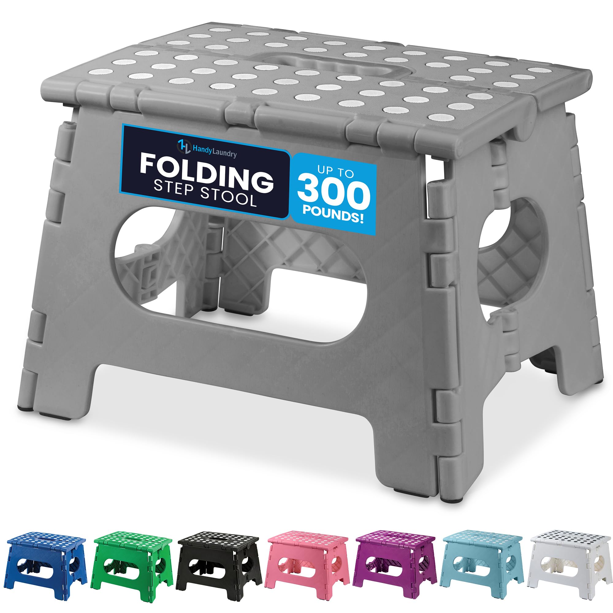 Handy Laundry Folding Lightweight Step Stool - Sturdy Enough to Support Adults - Opens Easy with One Flip - Great for Kitchen, Bathroom or Bedroom (Grey - 13 inch)