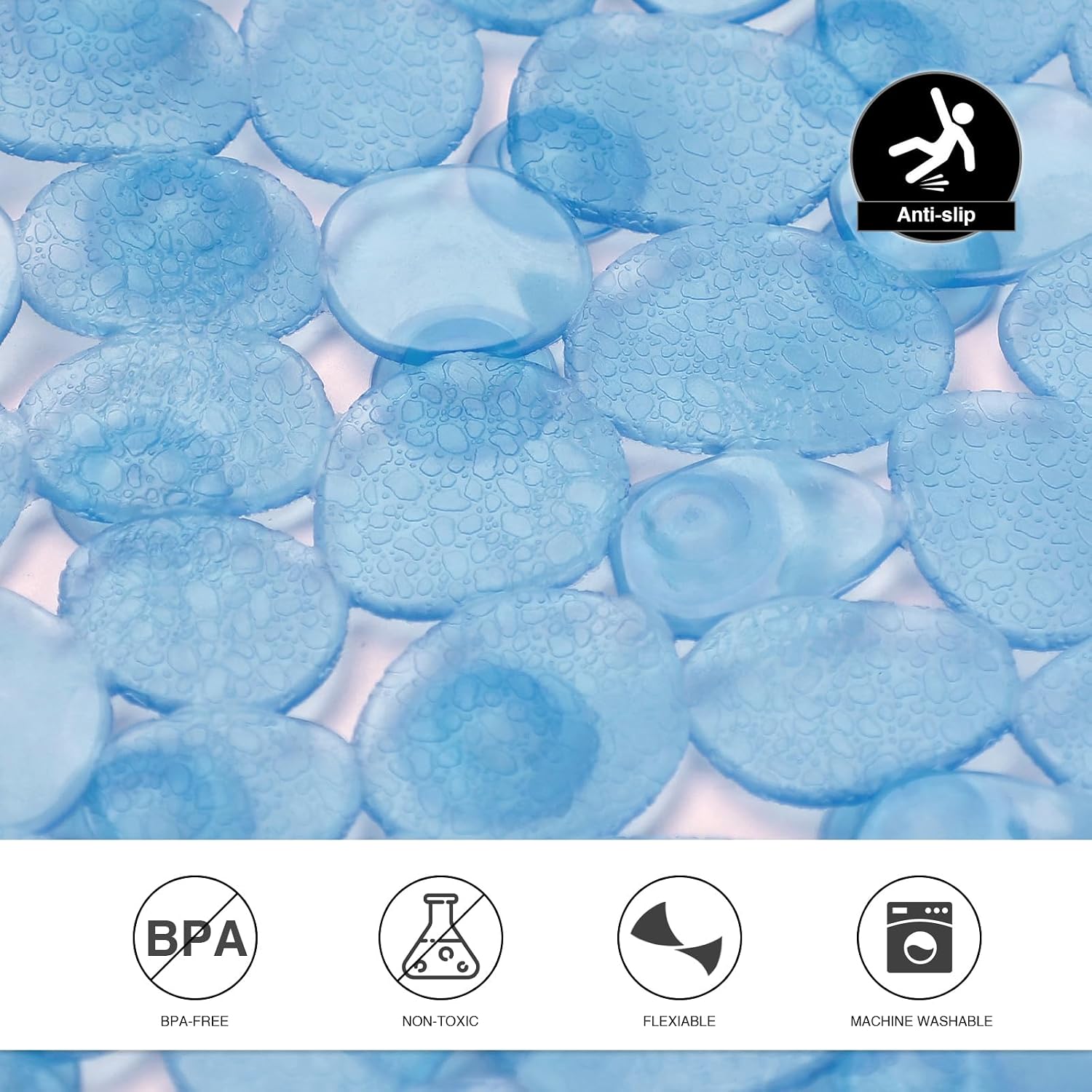 Vannokor Bathtub Mats for Bathroom 27x14 Inch, Pebble Bath Mat for Tub Feels Great on Tired Feet, Friendly Machine Washable Shower Tub Mats with 167 Big Suction Cups, Shower Mat, Bath Tub Mat, Blue