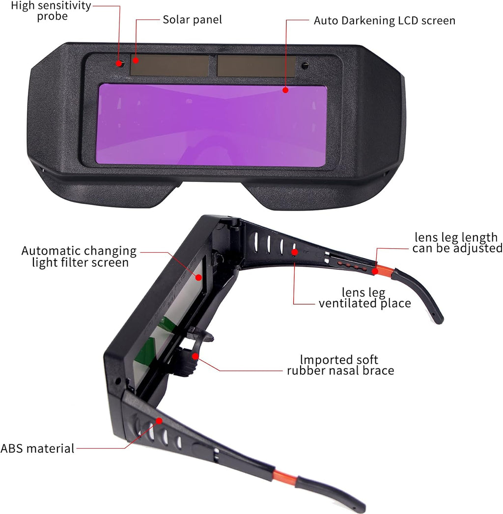 T TOVIA Welding Glasses Safety Welding Goggles LCD Protective Solar Powered Auto Darkening With 2 Sensors Adjustable Shade for Cutting, Grinding, Torch Brazing & TIG MIG MMA Plasma