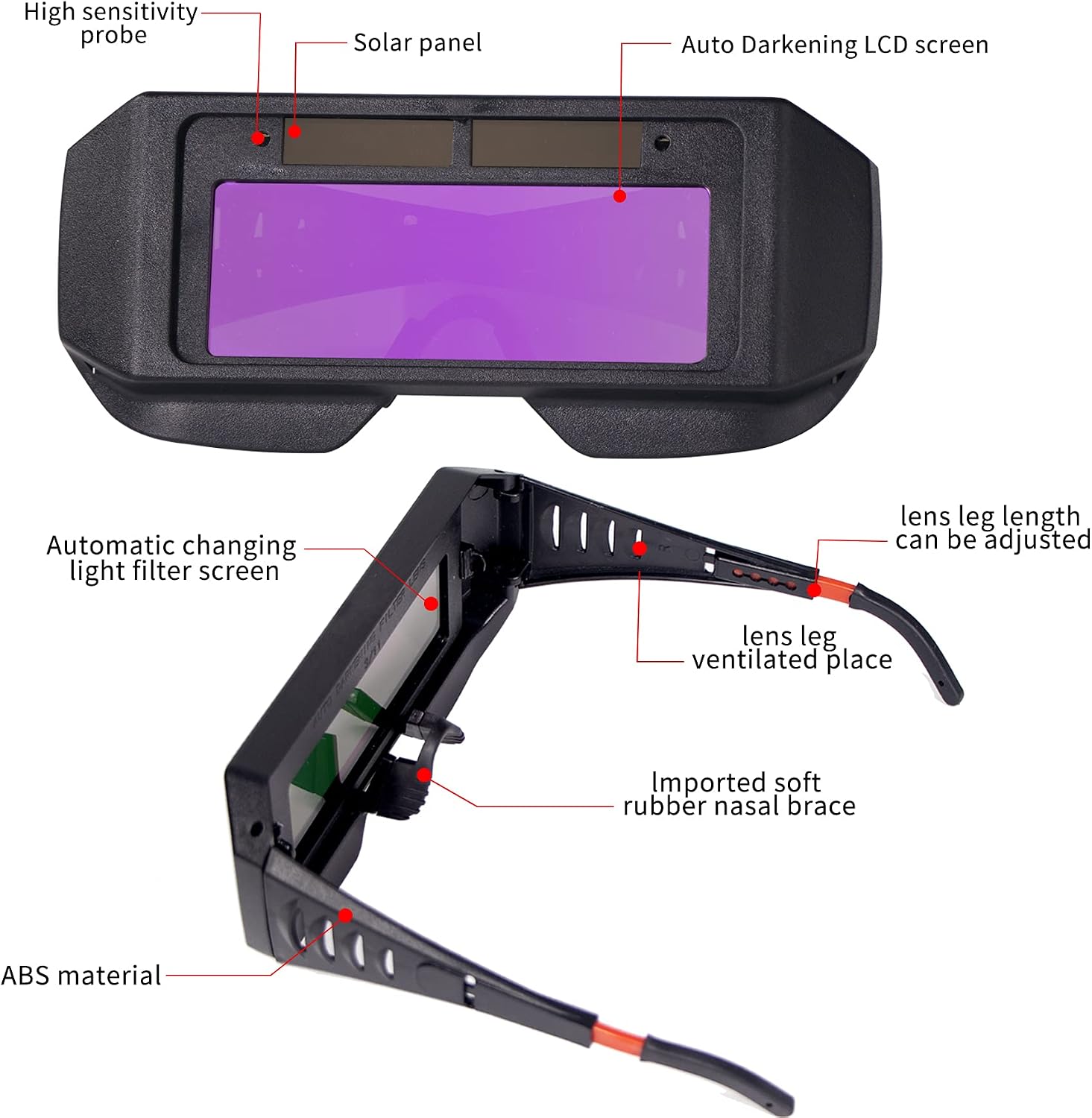 T TOVIA Welding Glasses Safety Welding Goggles LCD Protective Solar Powered Auto Darkening With 2 Sensors Adjustable Shade for Cutting, Grinding, Torch Brazing & TIG MIG MMA Plasma