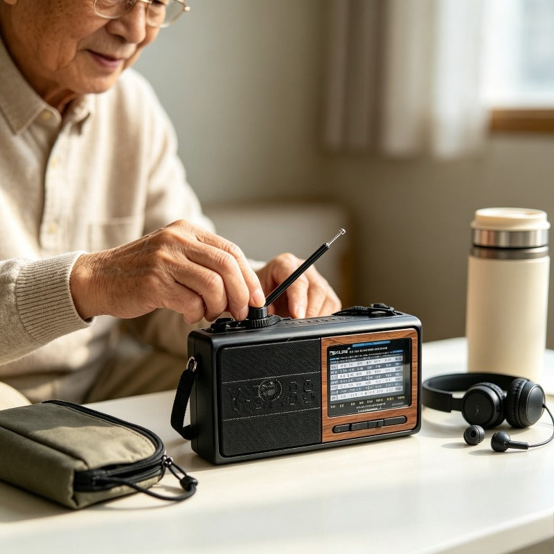 Retro radio sa više frekvencija i teksturom drveta, prijemnik visoke osetljivosti sa teleskopskom antenom, prenosivi uređaj za emitovanje za starije osobe, nasumična boja