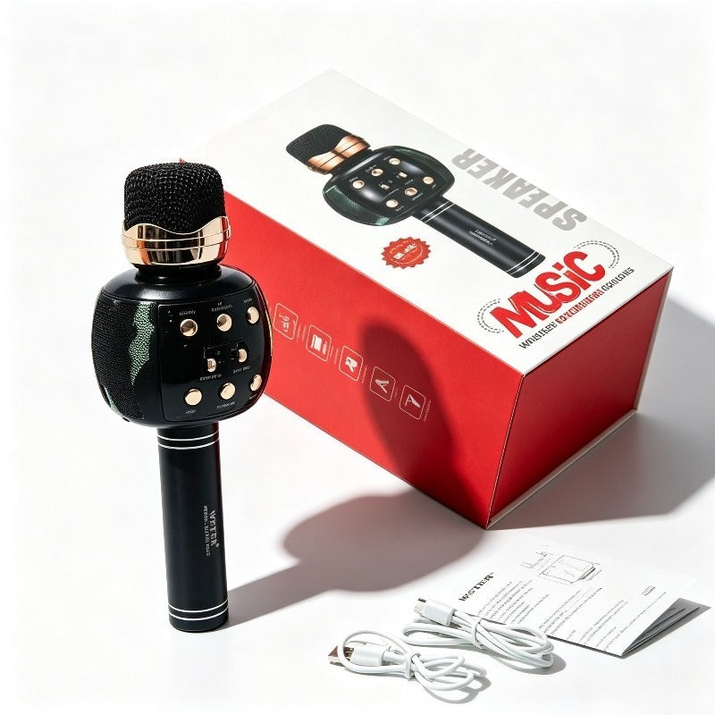 Bežični Karaoke Mikrofon Prenosivi Ručni Mikrofon Zvučnik Mašina sa Promenom Glasa TF Kartica USB Reprodukcija Pevanje Mikrofon Zvučnik za Kućnu Žurku Snimanje Nasumično 1 kom
