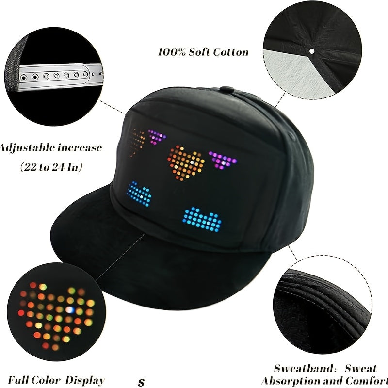 RGB LED Svetleći Šešir za Žurke u Punoj Boji, Bežični APP Editer Tekst Animacija Punjivi Svetleći Šešir za Žurke, Novogodišnji Bar Klub Muzički Festival Karneval Dekoracija za Glavu, Personalizovani LED Ekran Šešir za Žurke