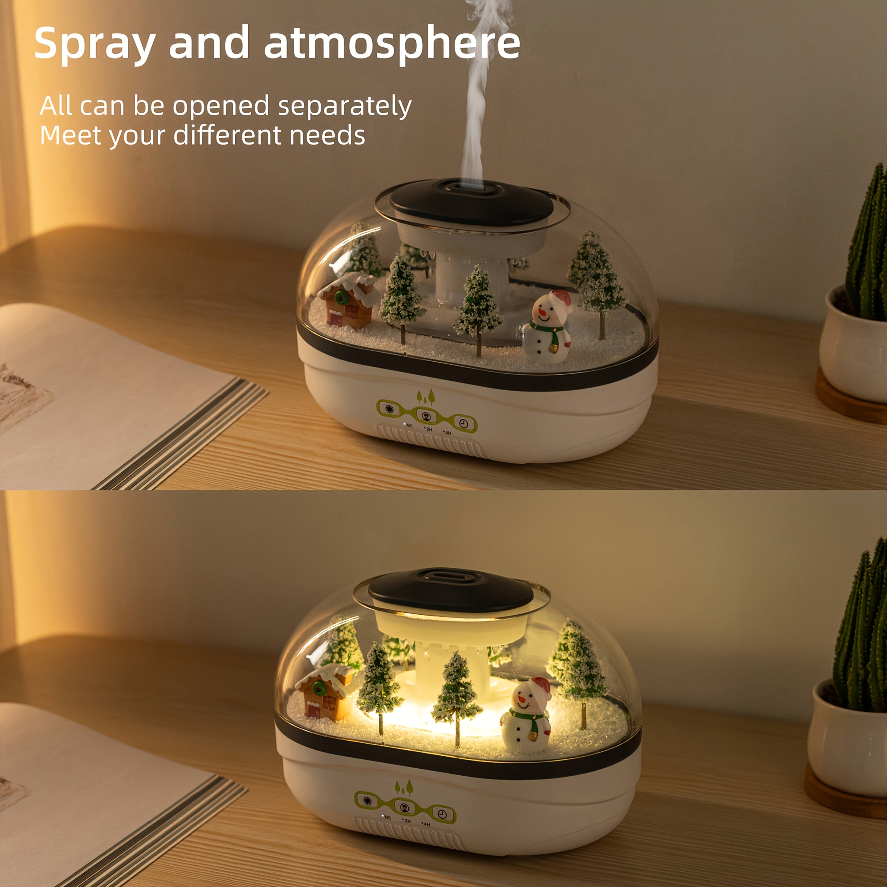 A Simulated Snow Pile Aroma Diffuser, Creatively Designed Snow Landscape, Snowman Decorative Tabletop Piece, Home Decor, Usb-Powered Humidifier, with Two Timer Settings, Essential Oil Diffuser—Ideal for Bedroom, Office, Yoga