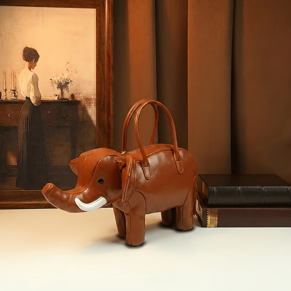 Ženska 3D torbica u obliku slona - Veganska retro torba preko ramena sa odvojivim kaišem i resom, /Siva, pogodna za svakodnevnu upotrebu, Kawaii torbica sa životinjskim motivom, poklon