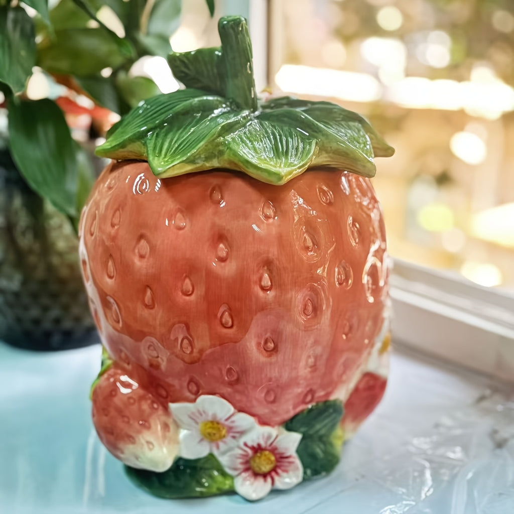 Cookie Jar Designed Like a Strawberry, Perfect for Storing Biscuits And Treats, Ideal for Tea Storage, And Serves As a Kitchen Organizer in a Farmhouse Style (Available in Pink And Red)