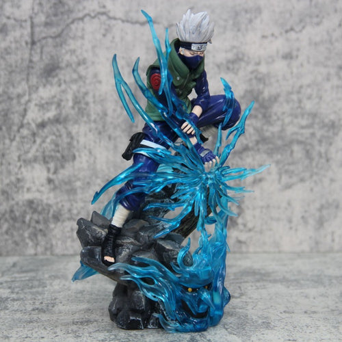 Action Ninja PVC Figure - White Haired Martial Arts Poses with Dynamic Effect on Rock Base Collectible