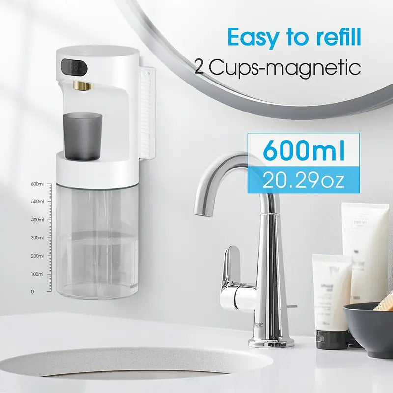 Automatski pametni dozator za ispiranje usta, bezkontaktna magnetska kontrola protoka na 4 nivoa, veliki kapacitet 600ml/21.12oz, zidni dizajn bez potrebe za bušenjem, idealan za čuvanje svih vrsta kupatilskih potrepština
