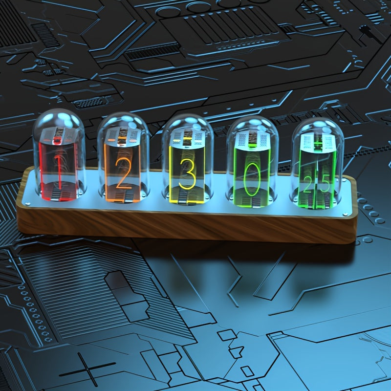 Modern Cityscape Desk Clock - Multifunctional Plastic Tabletop Decor with German-Inspired Design for Home & Office Nixie Tube Clock - Wi-Fi Enabled