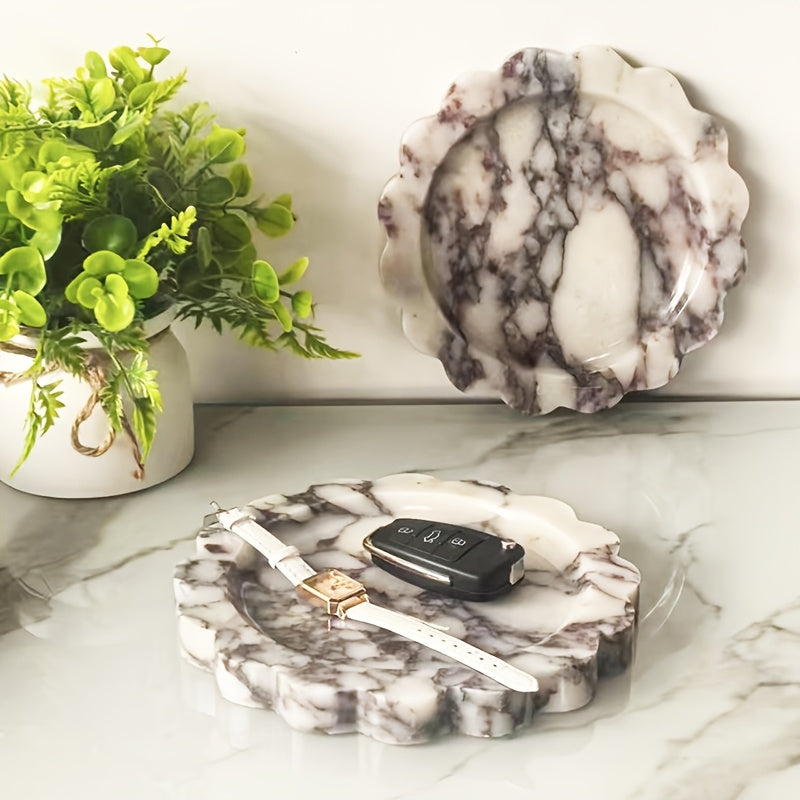 Light Luxury White and Purple Natural Marble Jewelry Tray, Minimalist Style Home Premium Accessory Storage Jewelry Bathroom Organizer Tray, Mother's Day Gift for Mom, Jewelry Trays