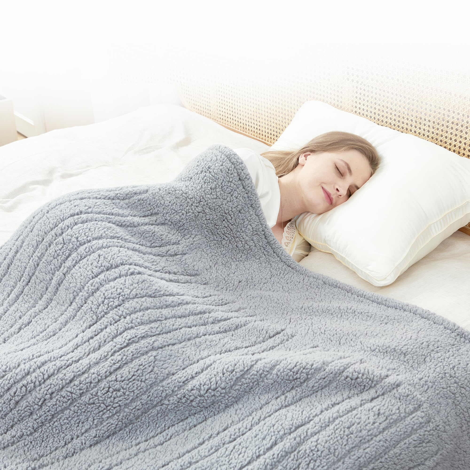SNUGSUN Electric Heated Blanket Throw Size, Soft and Cozy Thickened Flannel and Sherpa Electric Blanket for Bed, Automatic Safety System 6 Heating Levels & 10 Hours Auto-Off, 50"x60" Slate Grey