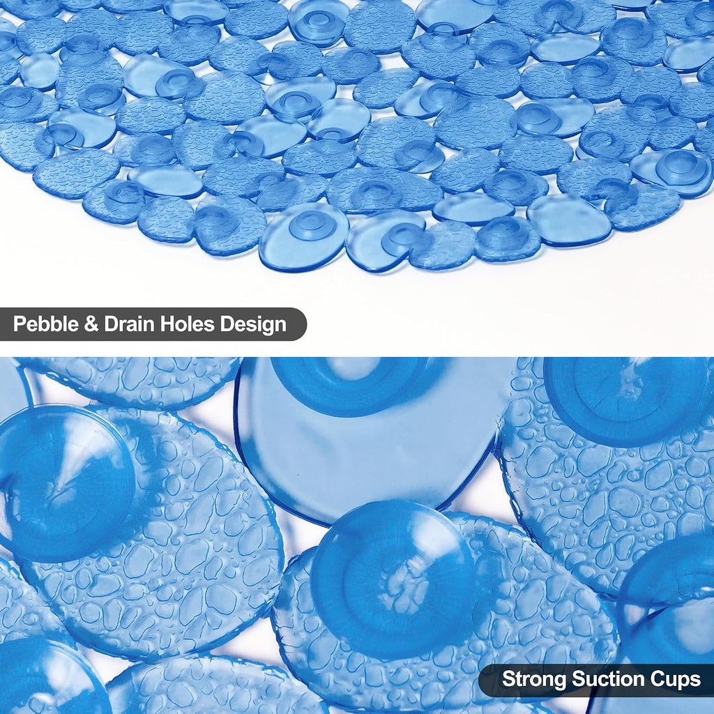 Vannokor Bathtub Mats for Bathroom 27x14 Inch, Pebble Bath Mat for Tub Feels Great on Tired Feet, Friendly Machine Washable Shower Tub Mats with 167 Big Suction Cups, Shower Mat, Bath Tub Mat, Blue