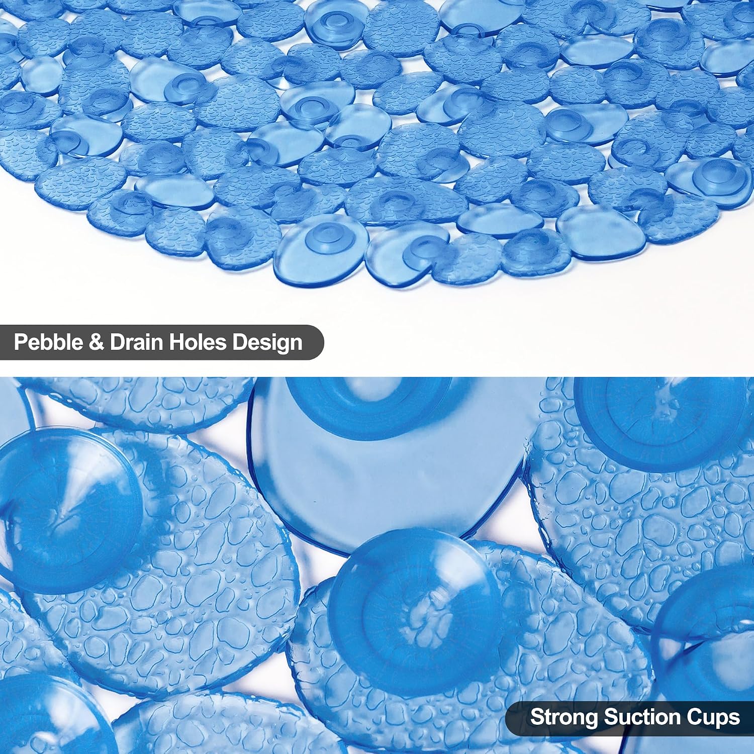 Vannokor Bathtub Mats for Bathroom 27x14 Inch, Pebble Bath Mat for Tub Feels Great on Tired Feet, Friendly Machine Washable Shower Tub Mats with 167 Big Suction Cups, Shower Mat, Bath Tub Mat, Blue