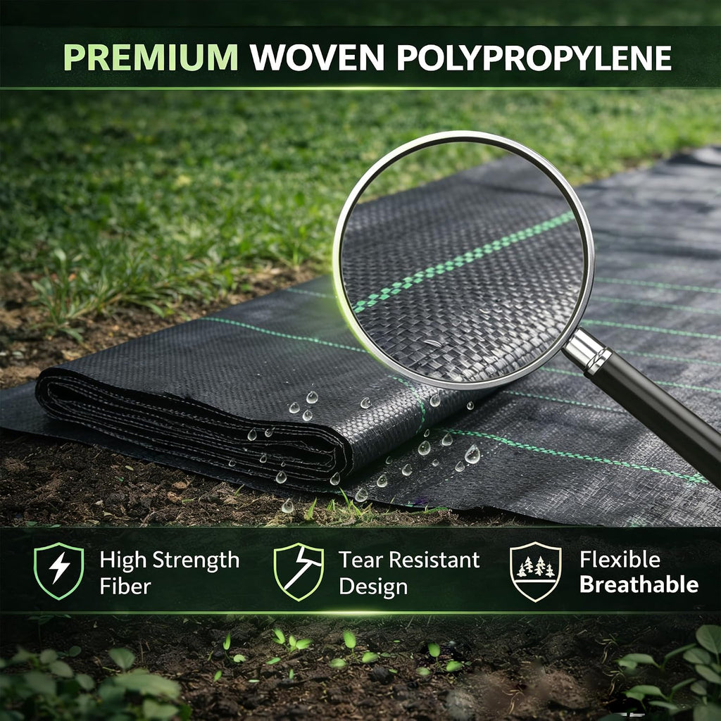 Heavy Duty Weed Barrier Landscape Fabric, Woven Geotextile Ground Cover - Premium Weed Control Mat for Garden Beds, Driveways & Landscaping(1.3ft x 50ft)