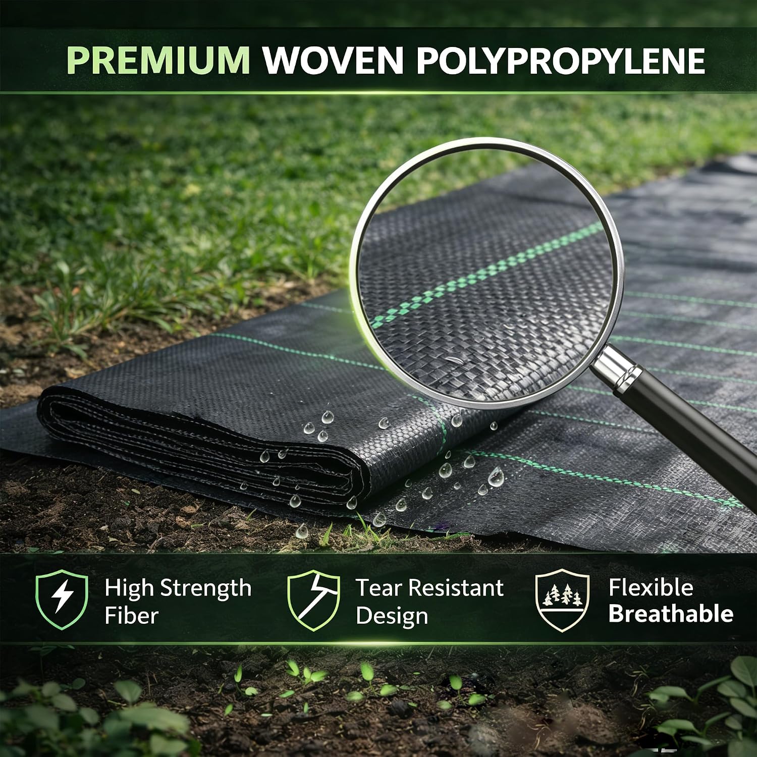 Heavy Duty Weed Barrier Landscape Fabric, Woven Geotextile Ground Cover - Premium Weed Control Mat for Garden Beds, Driveways & Landscaping(1.3ft x 50ft)