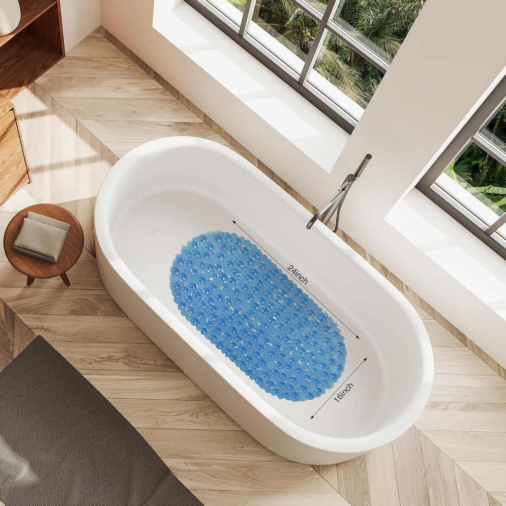 Vannokor Bathtub Mats for Bathroom 27x14 Inch, Pebble Bath Mat for Tub Feels Great on Tired Feet, Friendly Machine Washable Shower Tub Mats with 167 Big Suction Cups, Shower Mat, Bath Tub Mat, Blue