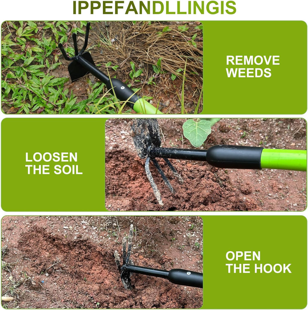 Garden Hoe for Women & Seniors, Lightweight Telescoping Dual Head Weeder with Adjustable Handle, Rust Resistant for Raised Beds, Flower Pots & Container Gardening - Easy to Use, Back-Friendly