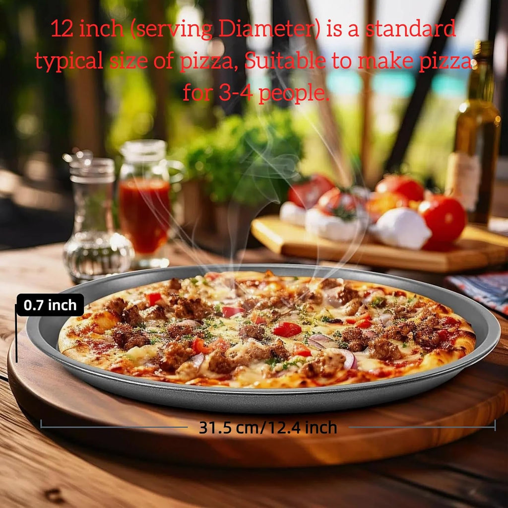 Cyoufine12 Inch Pizza Pan, Stainless Carbon-Steel Pizza Tray for Baking, Black Nonstick Round Baking Sheet Plate for Home Kitchen