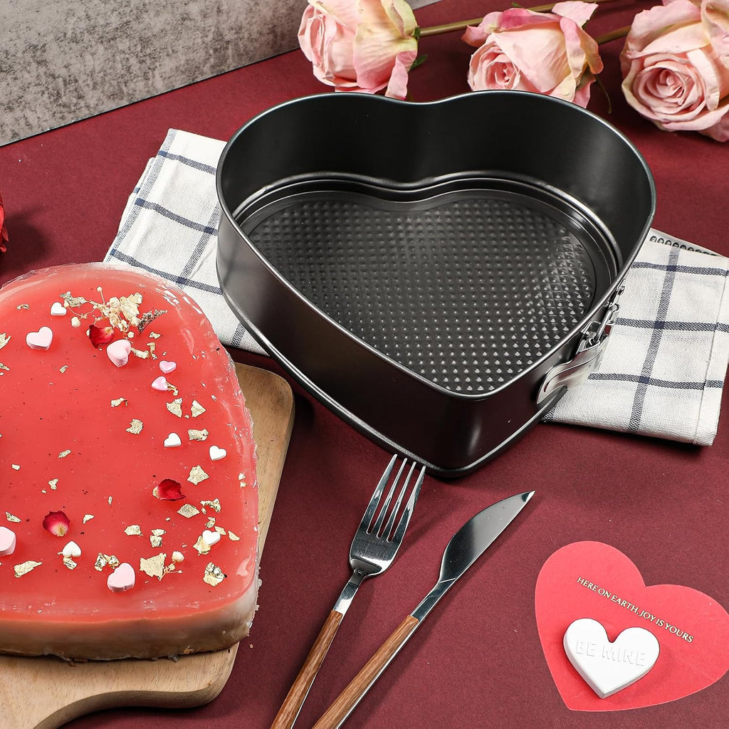 Webake 9in Heart Shaped Nonstick Springform Pan, Ideal for Cheesecakes, Quiches, Black
