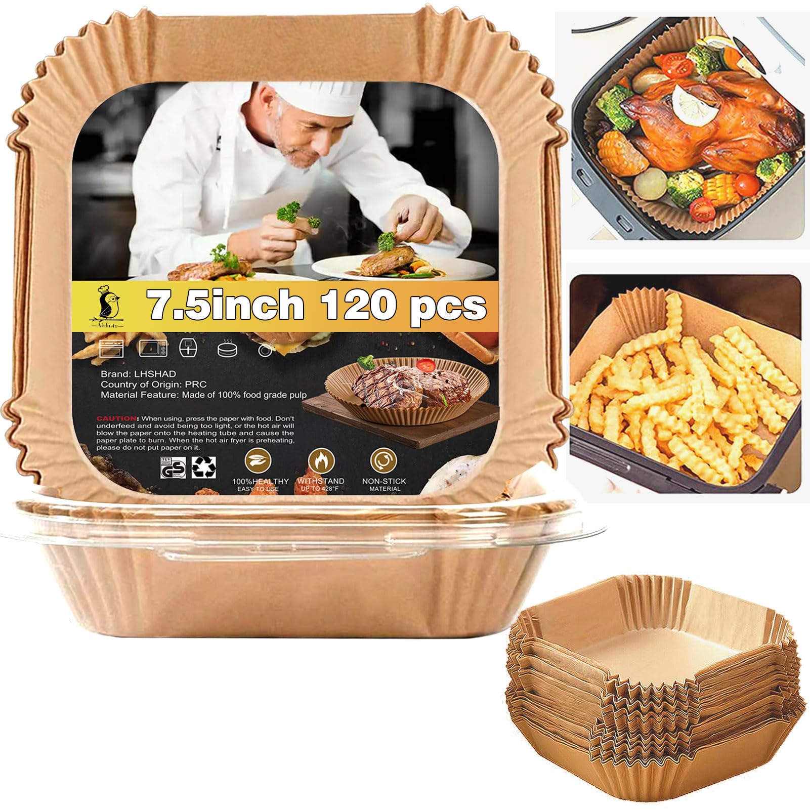 4 qt Air Fryer Liners, Chefman Air Fryer Liners, Disposable 4qt Air Fryer Liner for Chefman TurboX 4-in-1& 4.5 QT Cuisinart Airfryer, Non-stick Parchment Paper for Frying, Baking- Unbleached(120Pcs)