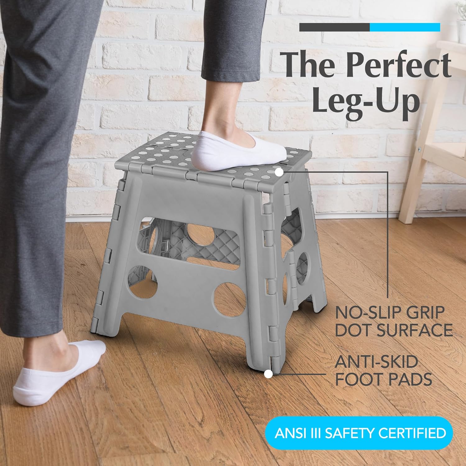 Handy Laundry Folding Lightweight Step Stool - Sturdy Enough to Support Adults - Opens Easy with One Flip - Great for Kitchen, Bathroom or Bedroom (Grey - 13 inch)