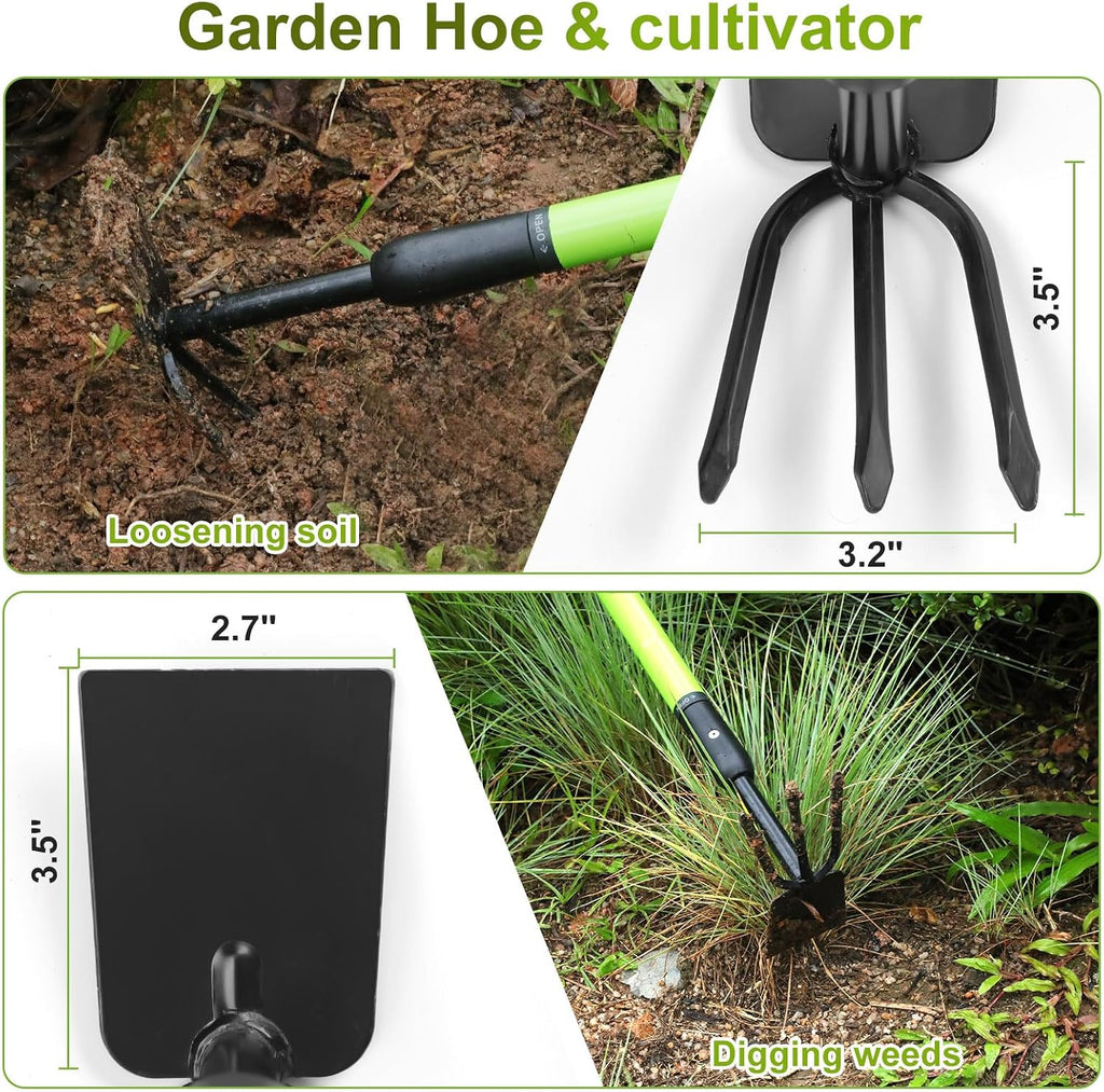 Garden Hoe for Women & Seniors, Lightweight Telescoping Dual Head Weeder with Adjustable Handle, Rust Resistant for Raised Beds, Flower Pots & Container Gardening - Easy to Use, Back-Friendly