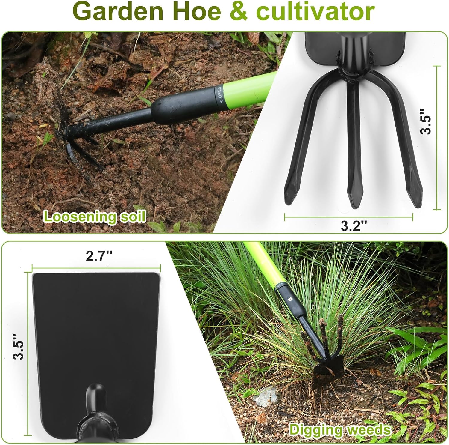 Garden Hoe for Women & Seniors, Lightweight Telescoping Dual Head Weeder with Adjustable Handle, Rust Resistant for Raised Beds, Flower Pots & Container Gardening - Easy to Use, Back-Friendly