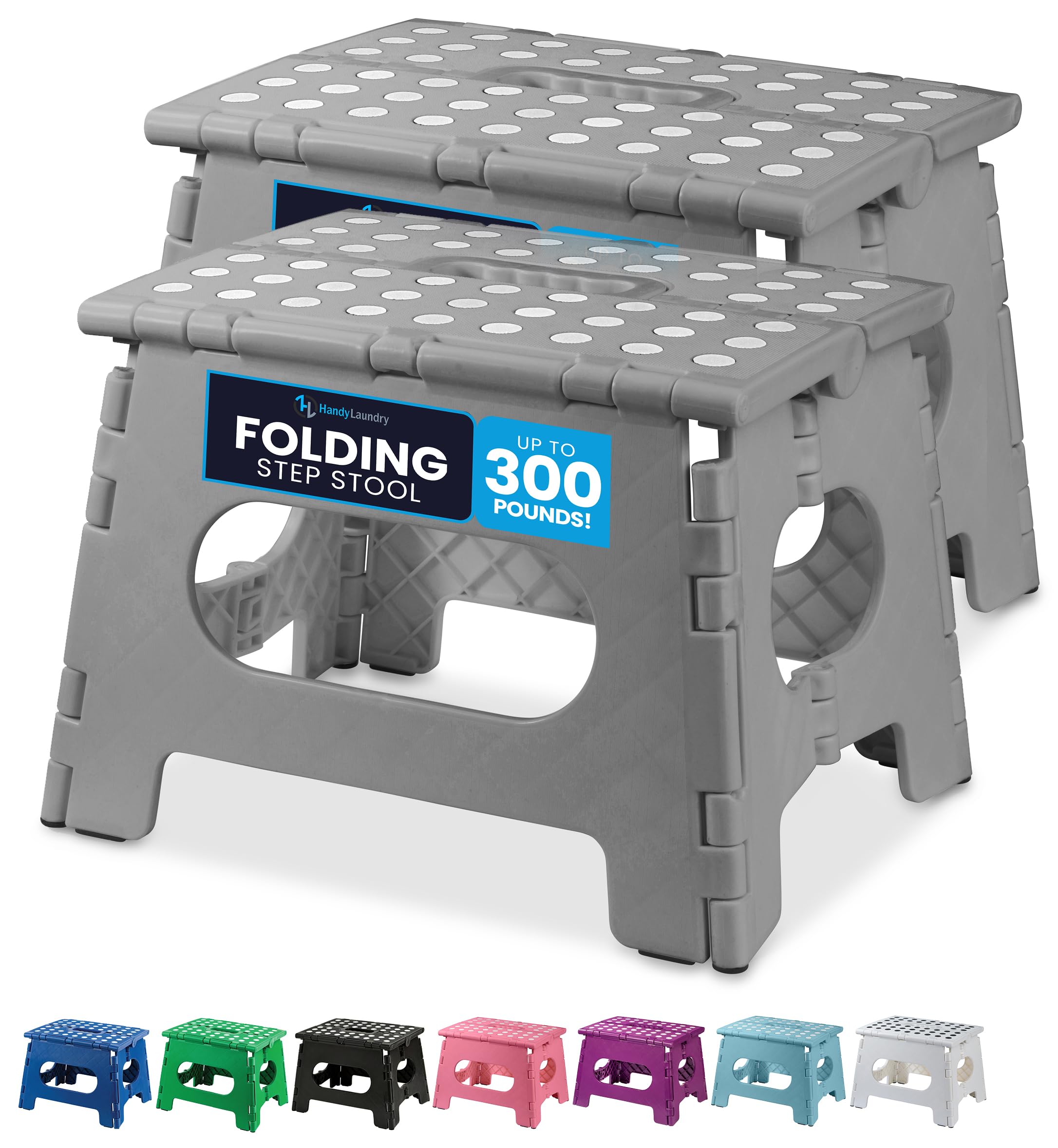 Handy Laundry Folding Lightweight Step Stool - Sturdy Enough to Support Adults - Opens Easy with One Flip - Great for Kitchen, Bathroom or Bedroom (Grey - 13 inch)