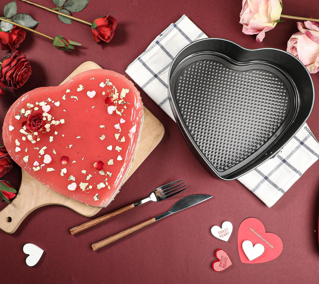 Webake 9in Heart Shaped Nonstick Springform Pan, Ideal for Cheesecakes, Quiches, Black