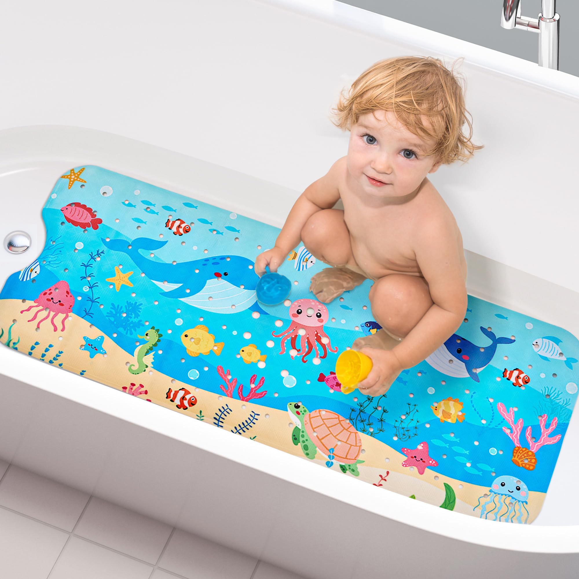 Vannokor Bathtub Mats for Bathroom 27x14 Inch, Pebble Bath Mat for Tub Feels Great on Tired Feet, Friendly Machine Washable Shower Tub Mats with 167 Big Suction Cups, Shower Mat, Bath Tub Mat, Blue