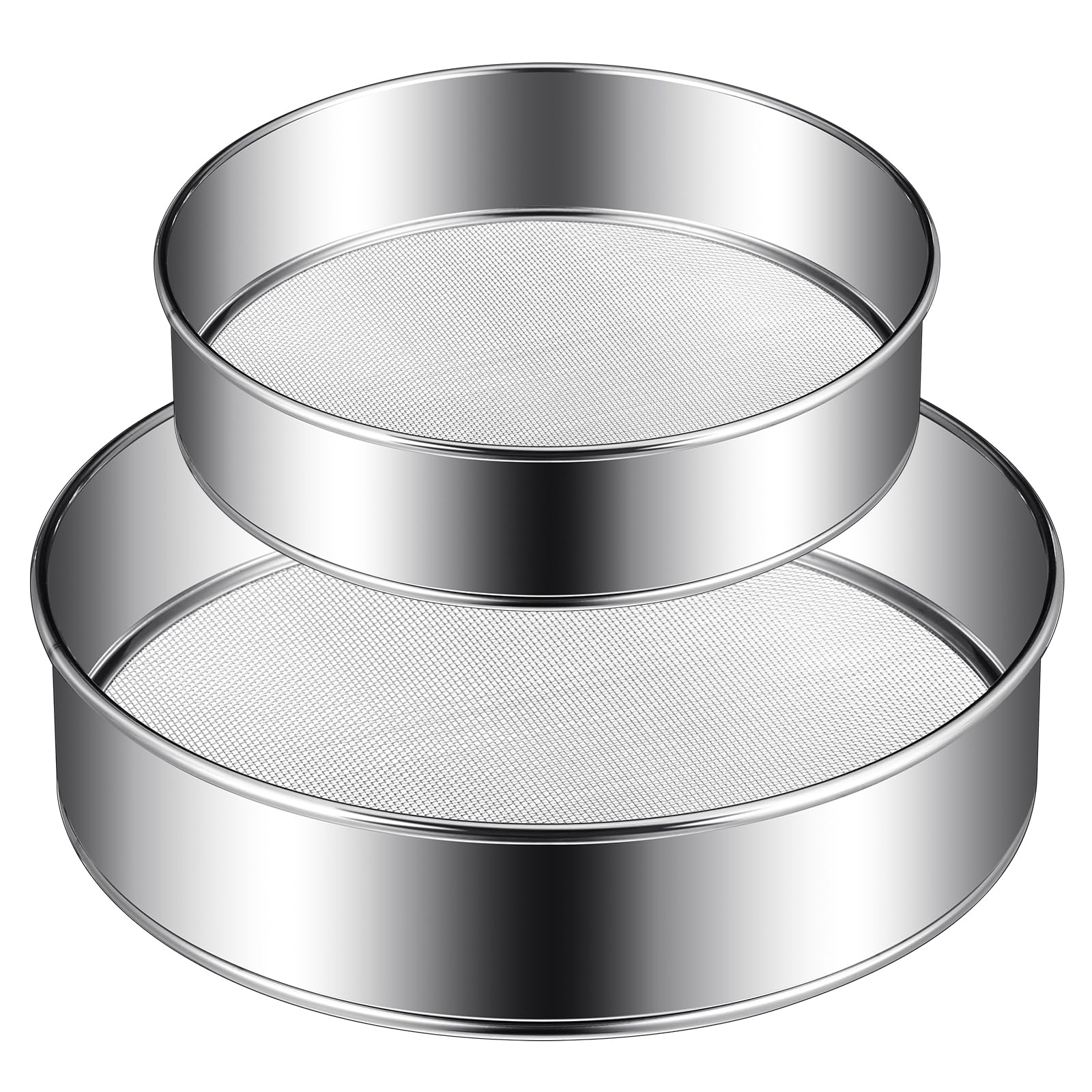Patelai 1 Pc Stainless Steel Round Flour Sifter Sieve Fine Mesh for Bake Decorate Cakes, Pies, Pastries, Cupcakes (8 Inch 60 Mesh)