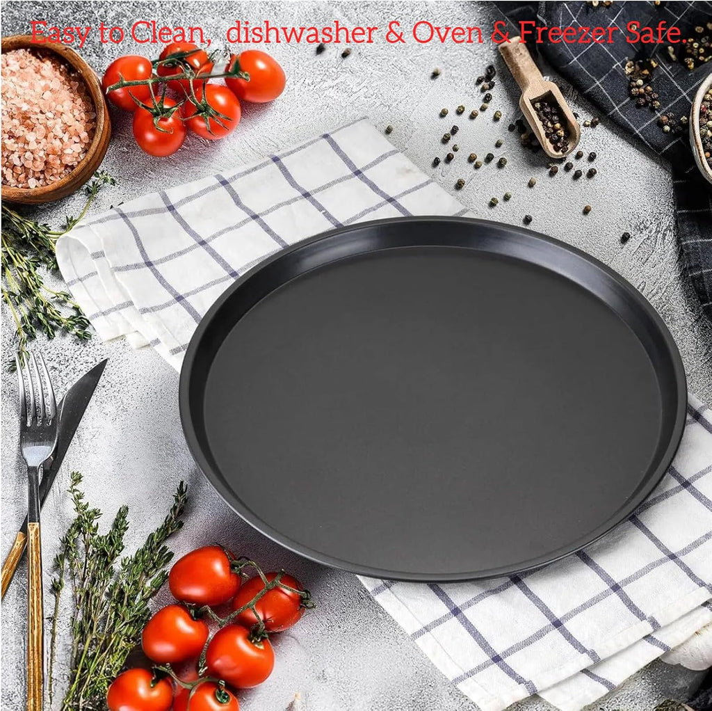 Cyoufine12 Inch Pizza Pan, Stainless Carbon-Steel Pizza Tray for Baking, Black Nonstick Round Baking Sheet Plate for Home Kitchen
