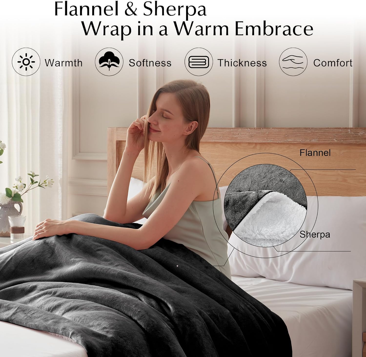 SNUGSUN Electric Heated Blanket Throw Size, Soft and Cozy Thickened Flannel and Sherpa Electric Blanket for Bed, Automatic Safety System 6 Heating Levels & 10 Hours Auto-Off, 50"x60" Slate Grey