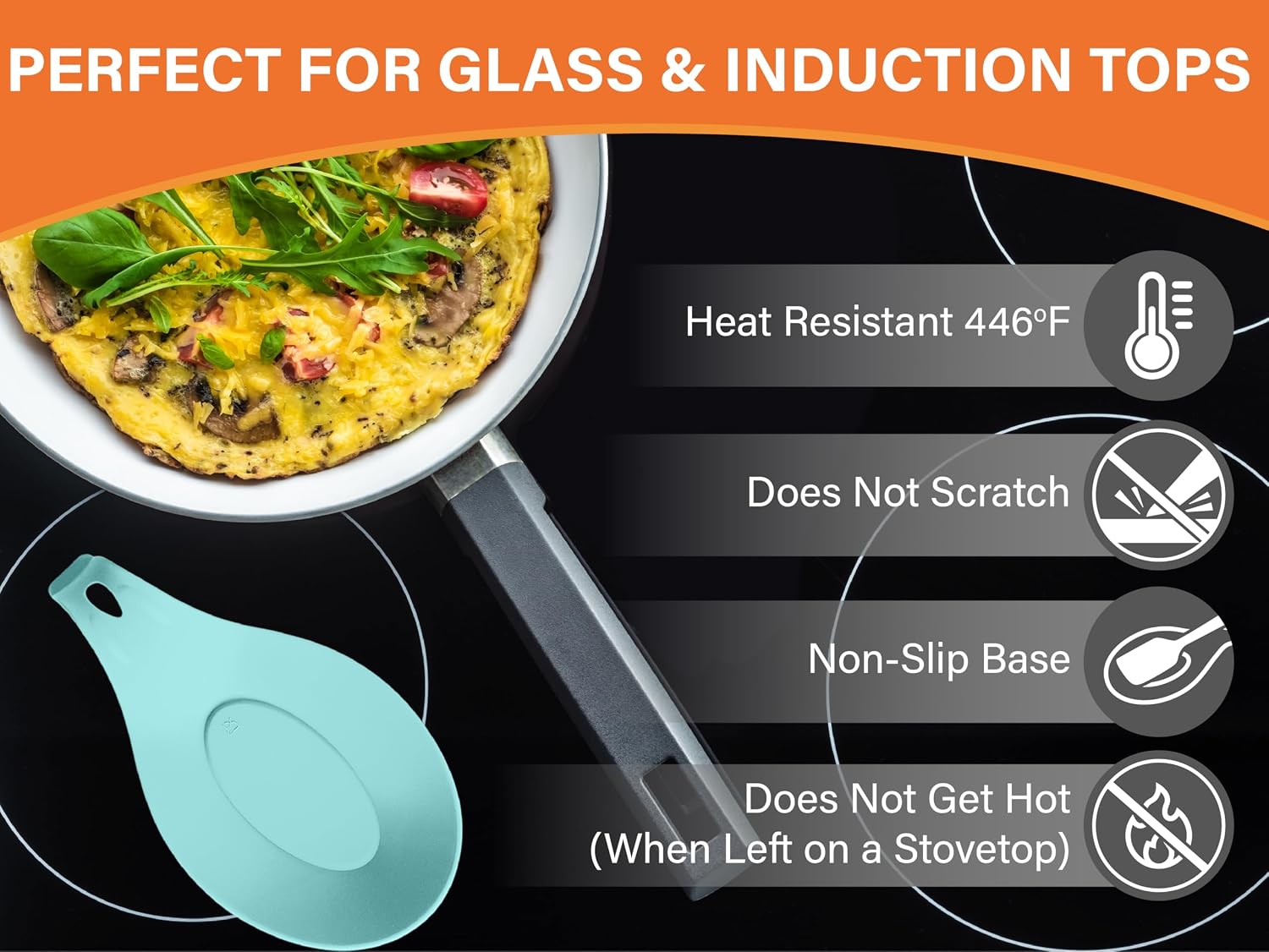 Silicone Spoon Rest for Stove Top Set of 3 – HEAT RESISTANT DISHWASHER SAFE Kitchen Utensil Holder for LARGE Utensils - Won’t Break - Non-Slip - Ideal for Glass & Induction Cooktops - for Home Cooks