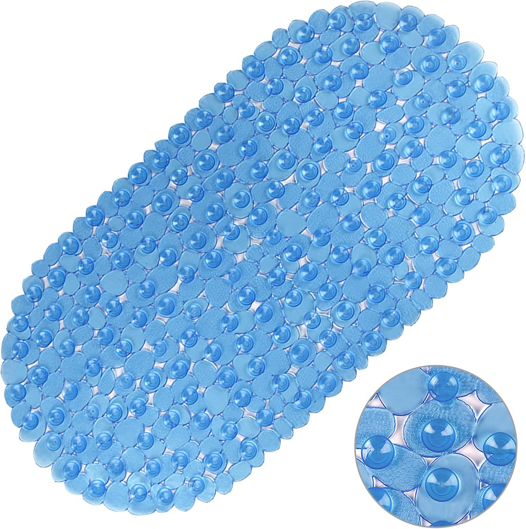 Vannokor Bathtub Mats for Bathroom 27x14 Inch, Pebble Bath Mat for Tub Feels Great on Tired Feet, Friendly Machine Washable Shower Tub Mats with 167 Big Suction Cups, Shower Mat, Bath Tub Mat, Blue