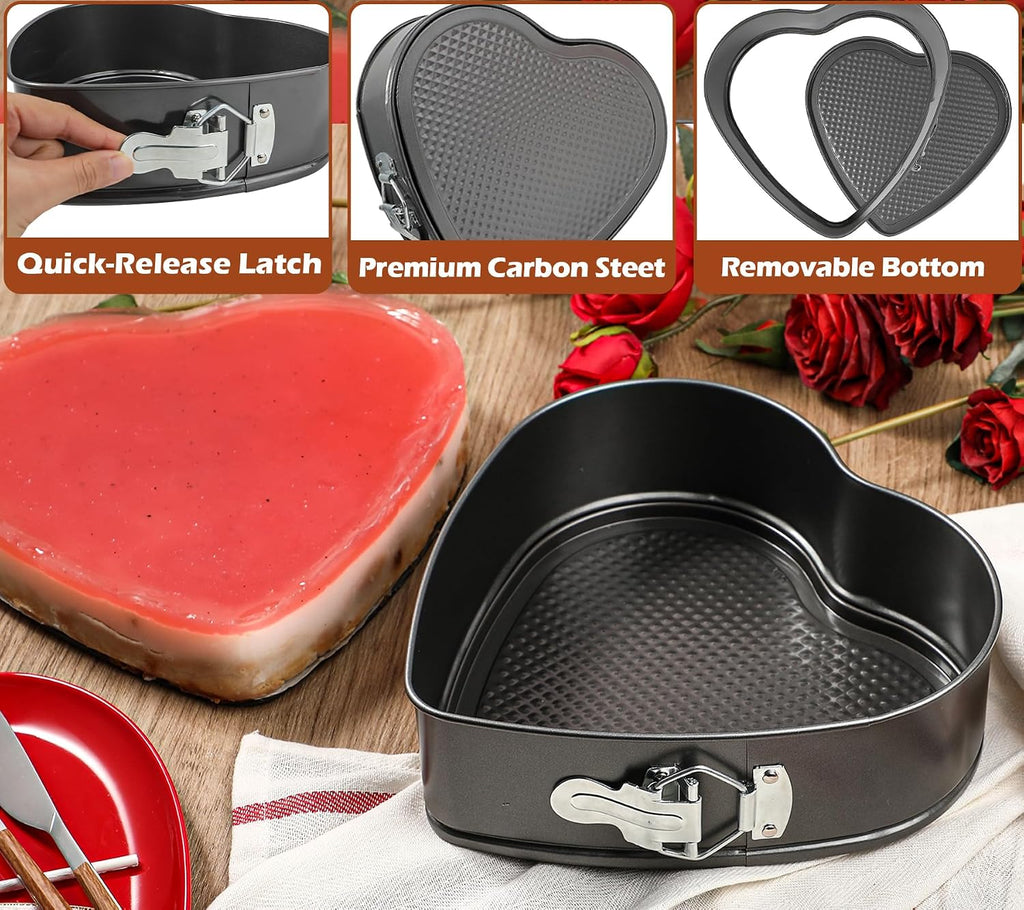 Webake 9in Heart Shaped Nonstick Springform Pan, Ideal for Cheesecakes, Quiches, Black