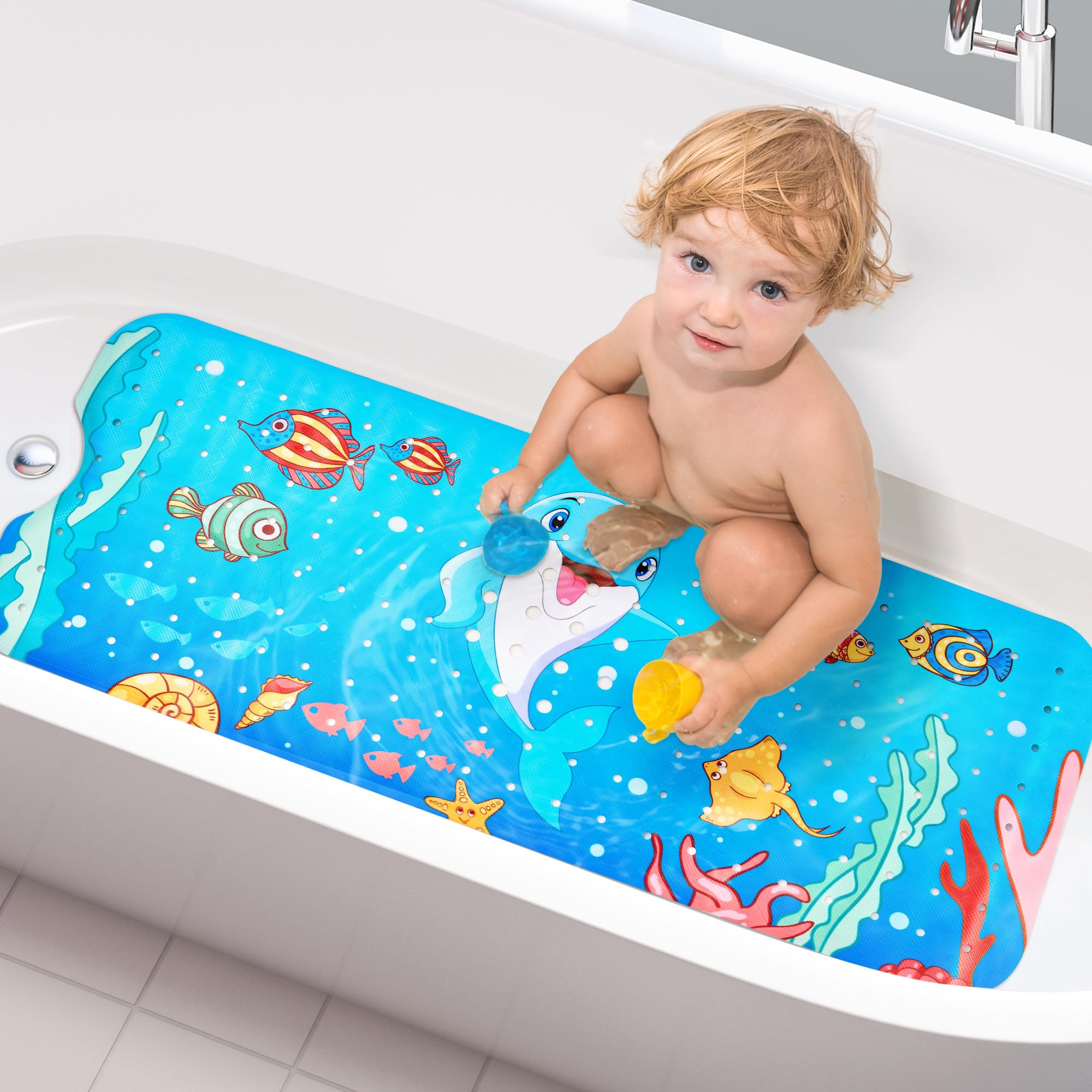 Vannokor Bathtub Mats for Bathroom 27x14 Inch, Pebble Bath Mat for Tub Feels Great on Tired Feet, Friendly Machine Washable Shower Tub Mats with 167 Big Suction Cups, Shower Mat, Bath Tub Mat, Blue
