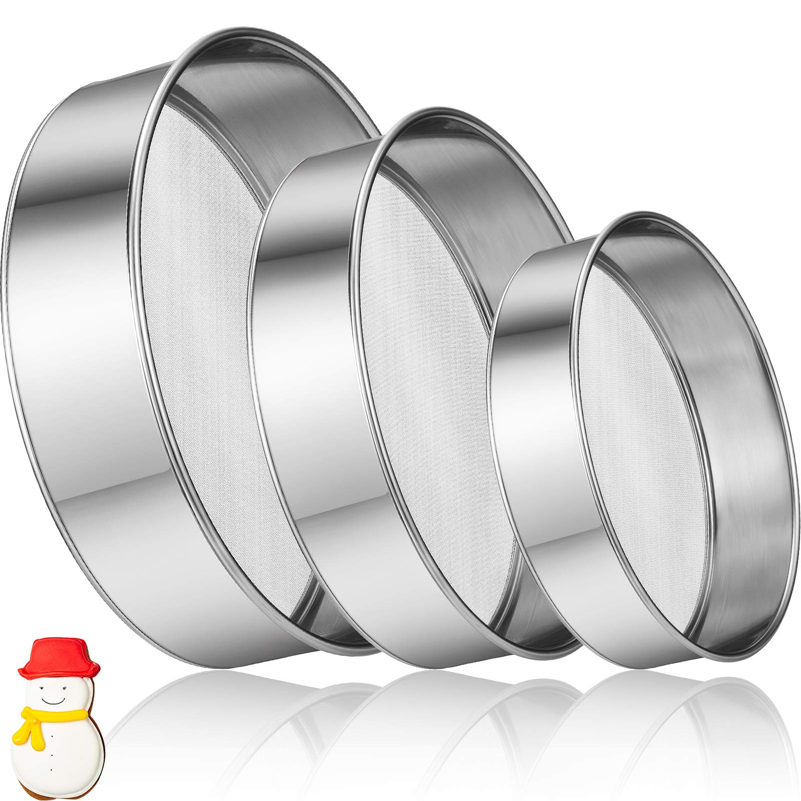 Patelai 1 Pc Stainless Steel Round Flour Sifter Sieve Fine Mesh for Bake Decorate Cakes, Pies, Pastries, Cupcakes (8 Inch 60 Mesh)