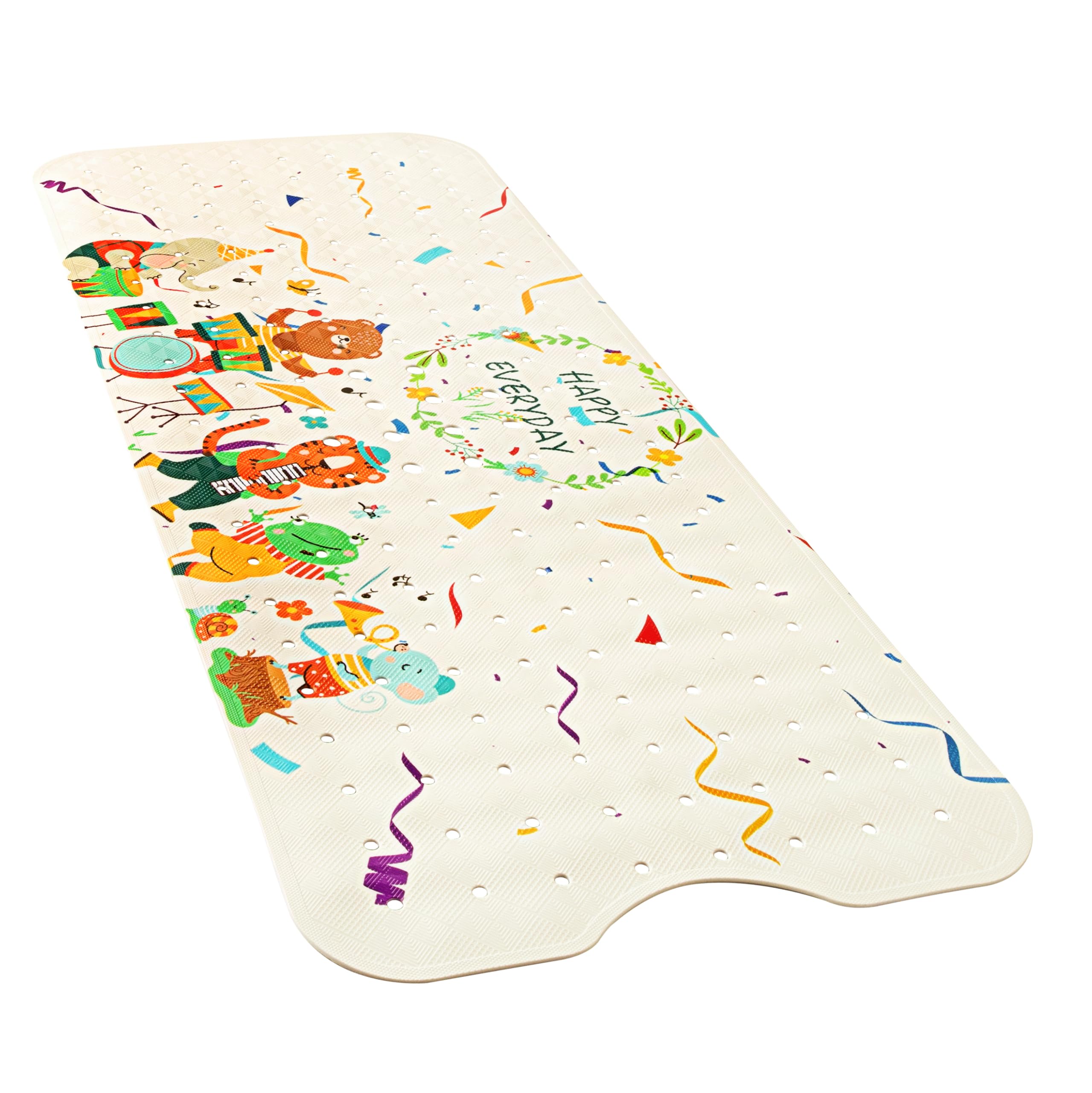 YINENN Bath and Shower Safety Mats 40x16 inch, Non Slip with Suction Cups for Bathroom Stall and Tub Floor, Extra Large and Machine Washable, Drain Holes Keep Bathtub Clean, Beige