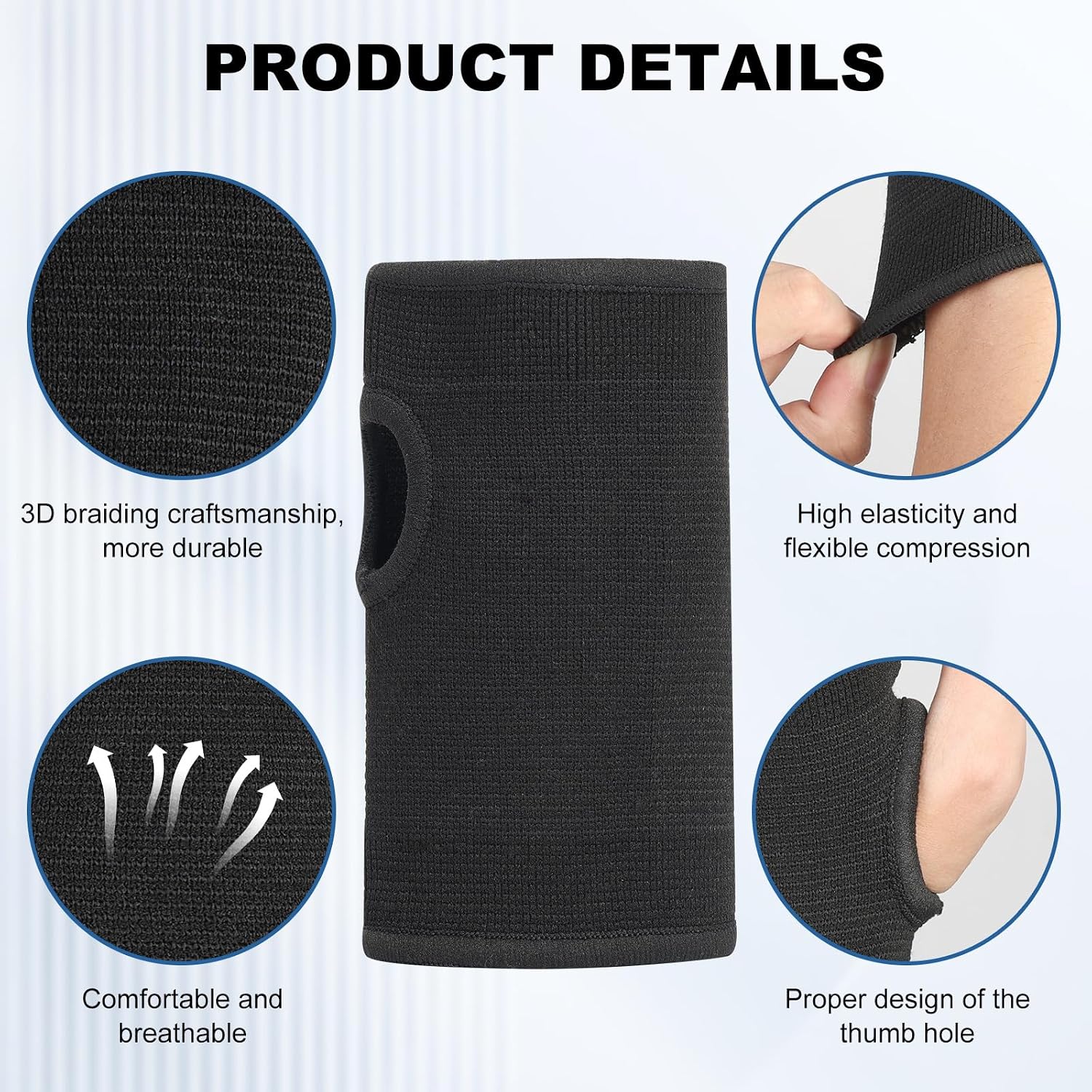 Palm Brace Wrist Support Sleeves (1 Pair), Everyday Use Wrist Brace, Compression Carpal Tunnel for Wrist Pain Relief, Fitness Gloves, Sports Glove, Wrist Brace for Men and Women (M, Black)