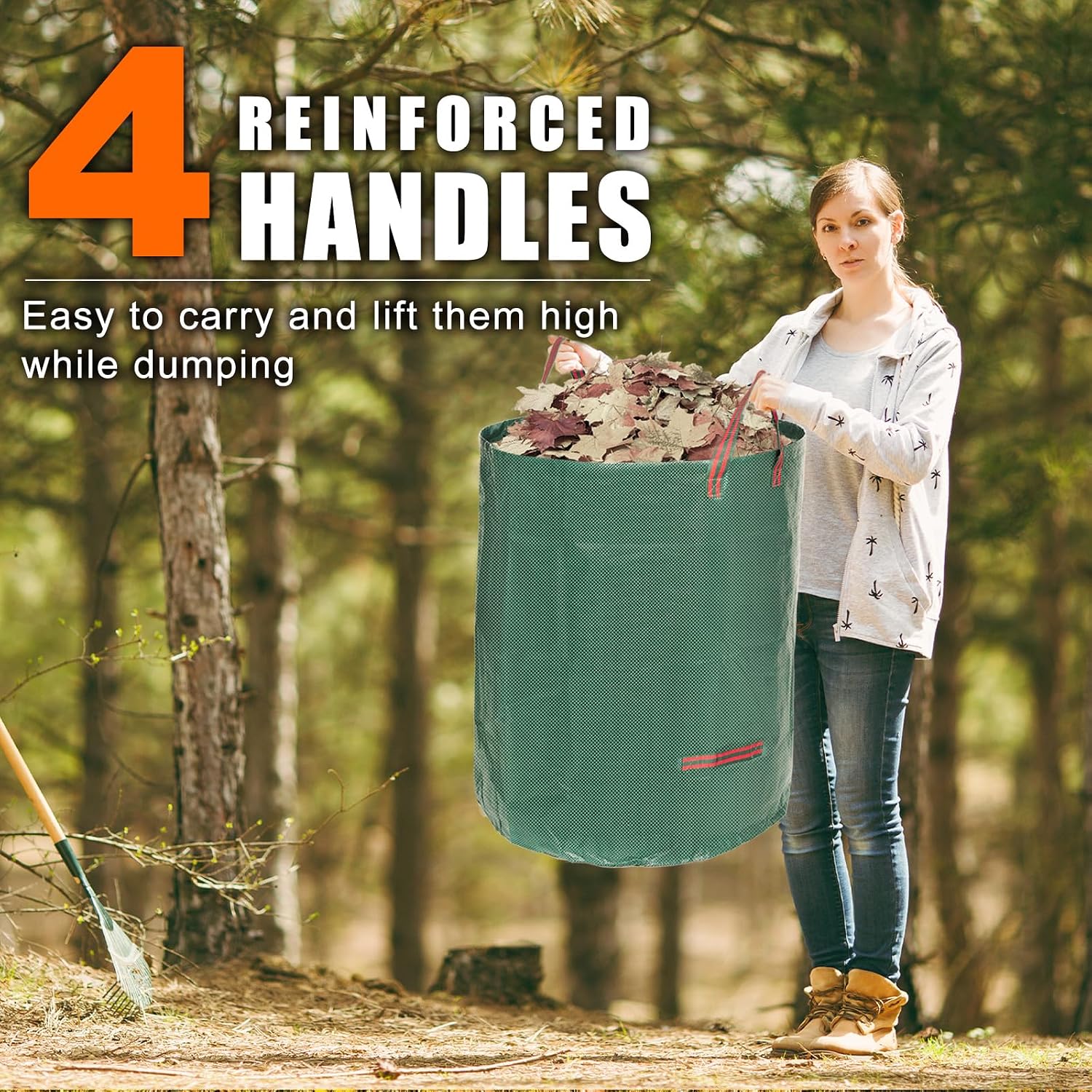 Joyhalo Reusable Yard Waste Bags, 72 Gallon Lawn And Leaf Bags 3 Pack, Heavy Duty Garden Bags With Gardening Gloves, Standable Garden Waste Bag With 4 Handles, Camping Yard Recycling Bag For Leaves