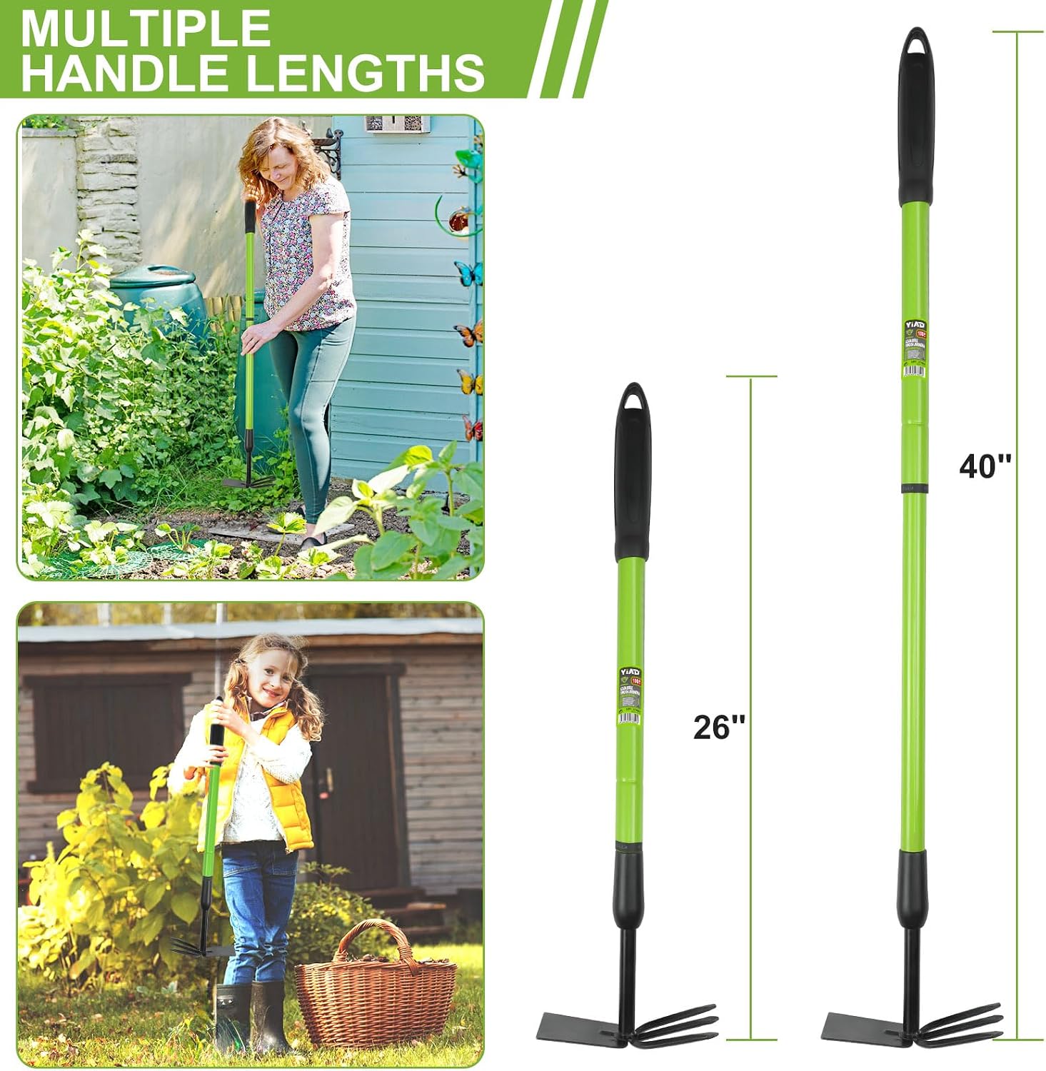 Garden Hoe for Women & Seniors, Lightweight Telescoping Dual Head Weeder with Adjustable Handle, Rust Resistant for Raised Beds, Flower Pots & Container Gardening - Easy to Use, Back-Friendly