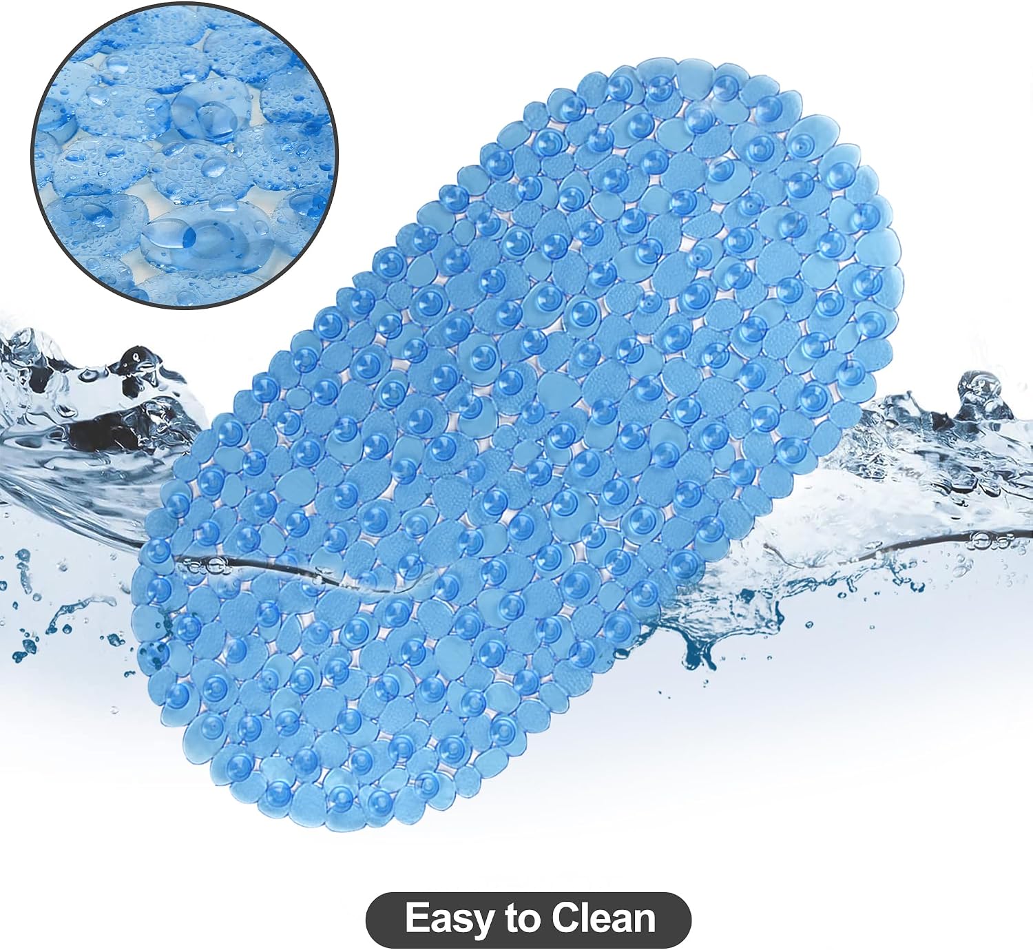 Vannokor Bathtub Mats for Bathroom 27x14 Inch, Pebble Bath Mat for Tub Feels Great on Tired Feet, Friendly Machine Washable Shower Tub Mats with 167 Big Suction Cups, Shower Mat, Bath Tub Mat, Blue